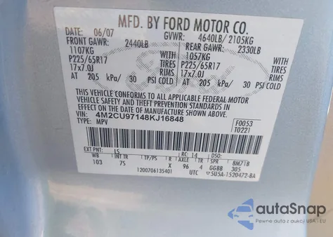 2008 Mercury Mariner Premier из США, поврежденный, VIN 4M2CU97148KJ16848